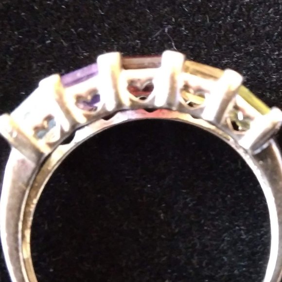 RAINBOW SEMI PRECIOUS 925 SILVER RING WITH HEART MOUNTING DETAIL - Picture 9 of 9